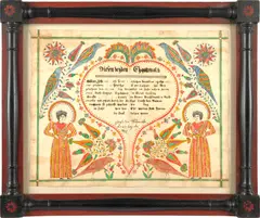 birth record with two-dark haired ladies in striped dresses by William Otto, watercolor and ink on paper, sold Jan 2013