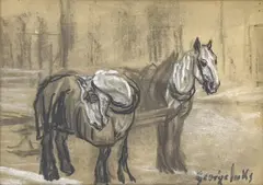 Untitled (Carriage Horses) by George Luks, charcoal on paper, sold Dec 2024