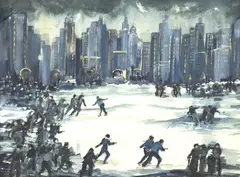 Untitled (Ice Skating) by John R. Grabach, watercolor on paper, sold Feb 2025