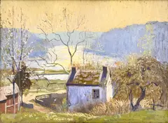 Down the River, May Morning by Daniel Garber, 1913, oil on panel, sold Feb 2025