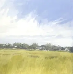Bridge Hampton field by Priscilla Bowden, 1984, oil on canvas, sold Feb 2025