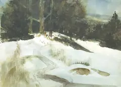 Landscape by William Thomson, acrylic on paper, sold Feb 2025