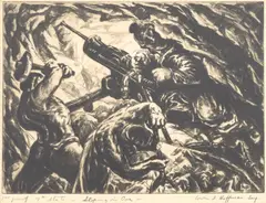 Stopping in One by Irwin D. Hoffman, etching, sold Feb 2025