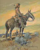 Free Trapper by Nick Eggenhofer, watercolor on paper, sold Nov 2024
