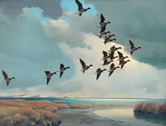 Ducks by Francis Lee Jaques, oil on canvas laid on board, sold Nov 2024