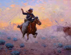 Riding Cowboy by William Robinson Leigh, 1915, oil on board, sold Nov 2024