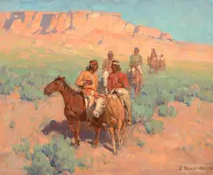 Navajos on Horseback (ca. 1930) by Edgar Alwin Payne, oil on canvas, sold Nov 2024