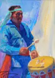 Indian Drummer by Donald Putnam, 1974, gouache on paper, sold Nov 2024