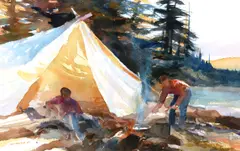 By the Campfire by Chet Reneson, 2003, watercolor on paper, sold Nov 2024