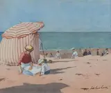 Cabine de plage by Paul Émile Lecomte, Aquarelle, sold Jun 2015