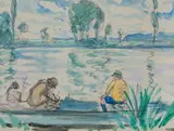 Pêcheurs en barque by Henri Lebasque, Aquarelle sur traits de crayon, sold Jun 2015