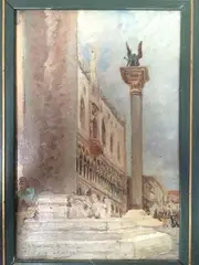 Vue du côté du Palais des Doges by Georges Clairin, Panneau Dédicacé et signé en bas à gauche A mon ami M, sold Jun 2015