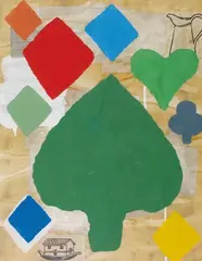 Suits by Donald Baechler, 1990, Gouache et collage sur papier, sold Dec 2009