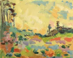 Landschaft by Else Lohmann, 1954, Öl auf Papier, sold Nov 2013