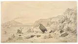 Blick von Sorrento nach Neapel by Friedrich Preller d. Ä., 1871, Bleistift auf bräunlichem Papier, sold Nov 2014