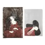 Silk Dress and The New Fashion by Stephen White, Woodcut prints in colors on metallic ground, sold Jul 2020