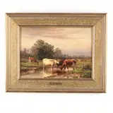 Cows Watering by Thomas Bigelow Craig, Oil on canvas, sold Jul 2020