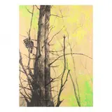 Forest View with Raccoon by Don Neiser, Charcoal and caesin on paper mounted to canvasboard, sold Jul 2020