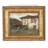 Young Boy in a Farmyard by Gustave Surand, Oil on canvas (lined), sold Jun 2020