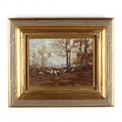 Grazing Flock of Sheep by Charles A. Platt, Oil on canvas, sold Jun 2020