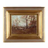 Grazing Flock of Sheep by Charles A. Platt, Oil on canvas, sold Jun 2020