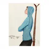 Illustration of a Skiier by Don Neiser, Caesin on board, sold May 2020