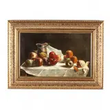 Still Life with Apples and Oranges by E. Morin, Oil on canvas (lined), sold May 2020
