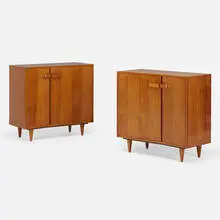 Cabinets, pair by Bertha Schaefer, c. 1952, walnut, sold Mar 2022
