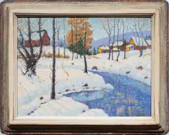 Snowy Landscape by Carl Abel, oil on board, sold Jul 2026