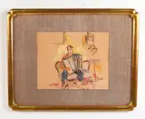 Figure in interior by Bernard Karfiol, Watercolor portrait, sold Mar 2022