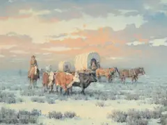 Wagon Train by Melvin Warren, 1964, oil on canvas, sold Nov 2024