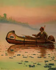 Indian in Canoe by A. D. M. Cooper, 1923, oil on canvas, sold Nov 2025