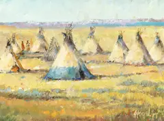 Camp of the Prairie Creek by Frank Hagel, oil on board, sold Nov 2025