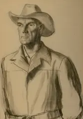 Portrait of Randolph Scott by Peter Hurd, charcoal on paper, sold Nov 2025