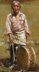 Taos Drummer by Ramon Kelley, pastel on paper, sold Nov 2025