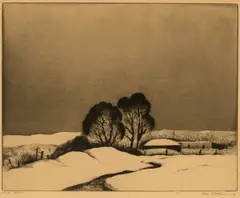 Winter Stream by Gene Kloss, etching on paper, sold Nov 2025