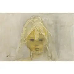 Untitled (Portrait of a Child) by Gino Hollander, 1965, acrylic on canvas, sold Aug 2026