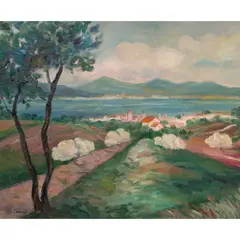Untitled (View of the Sea) by Blanche-Augustine Camus, oil on canvas board, sold Aug 2026
