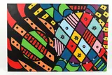 Untitled by Roland Roberge, Abstract inkjet print on canvas, overpainted with acrylic paints, sold Mar 2022