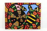 Untitled by Roland Roberge, Abstract inkjet print on canvas, overpainted with acrylic paints, sold Mar 2022