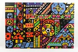 Untitled by Roland Roberge, Abstract inkjet print on canvas, overpainted with acrylic paints, sold Mar 2022