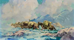 Fording Alaskan River by Eustace Paul Ziegler, oil on board, sold Nov 2025