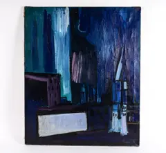 Abstract City View by Ben Benn, Oil on canvas, sold Apr 2022