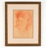 A sleeping child, pastel and red chalk, signed lower left by Ulrica Forbes, Chalk portrait, offered May 2022