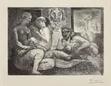 Quatre femmes nues et tête sculptée - 10 mars 1934 by Pablo Picasso, Eau-forte en noir et burin, imprimé sur Vergé de Monval filigrané, sold Nov 2023