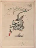Le dragon by Salvador Dalí, 1967, Héliogravure et pointe-sèche rehaussée en couleurs, sold Nov 2023