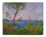 Saint-Tropez au bord de la mer Méditerranée by Maximilien Luce, circa 1893, Huile sur carton toilé, sold Dec 2023