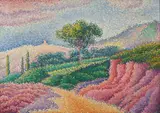 Eté, un coin de plaine au soleil couchant by Antoine de La Rochefoucauld, 1901, Huile sur toile, sold Dec 2023