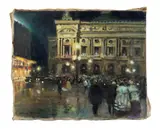 La sortie de l'Opéra la nuit by Jules Rene Herve, Huile sur toile, sold Dec 2023