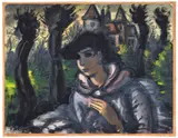 Brune dans l'allée d'un château by Frans Masereel, 1945, Huile sur papier marouflé sur carton fort, sold Dec 2023